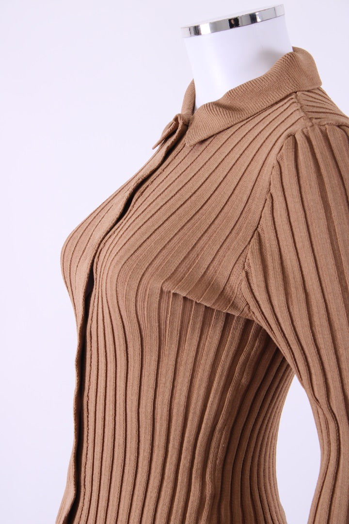 Anine Bing L/S Ribbed Knit Top Tan S