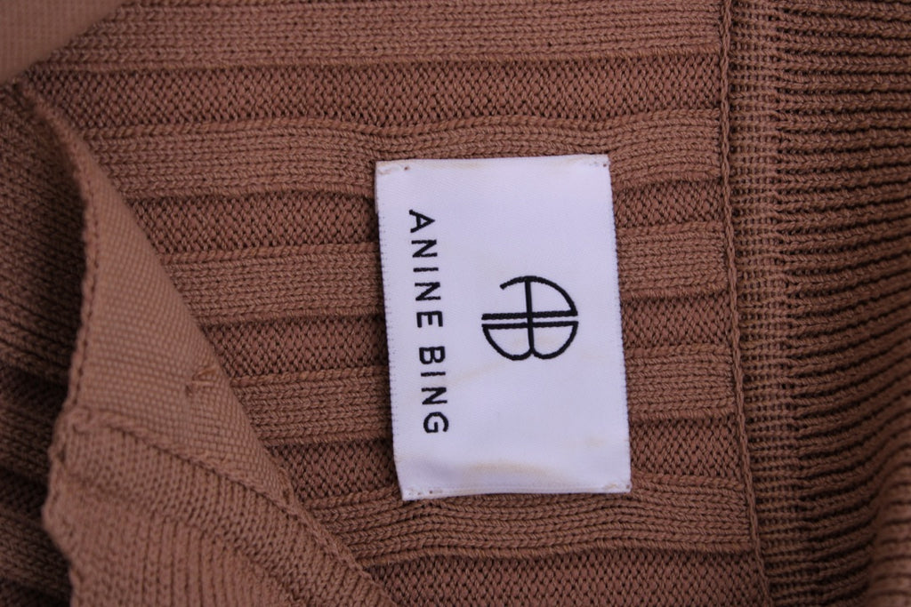Anine Bing L/S Ribbed Knit Top Tan S