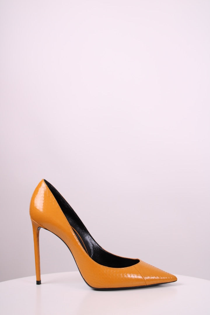 Saint Laurent Snake Embossed Heels Mustard 38