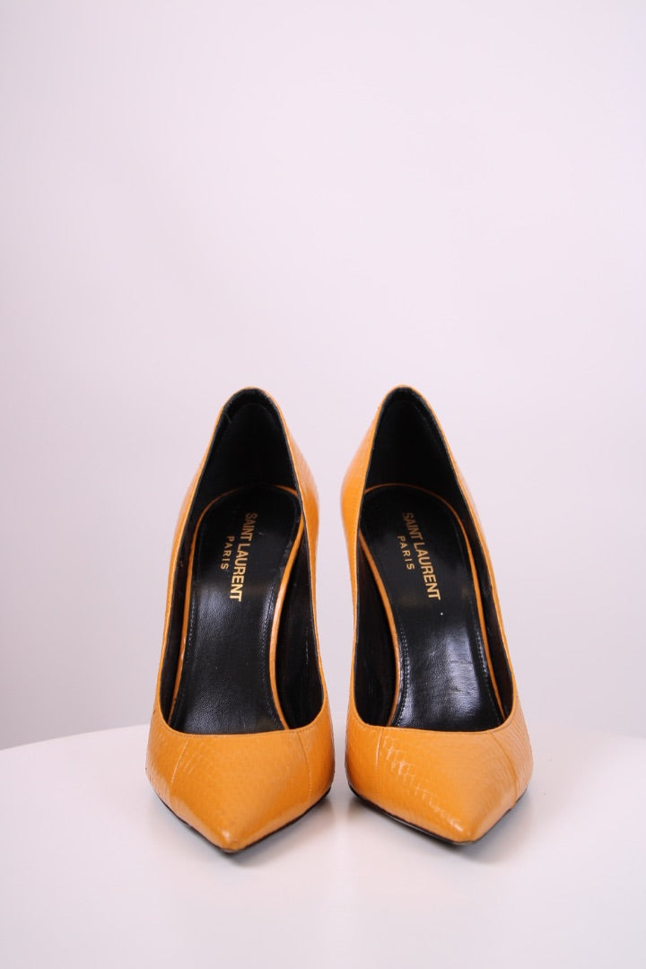 Saint Laurent Snake Embossed Heels Mustard 38