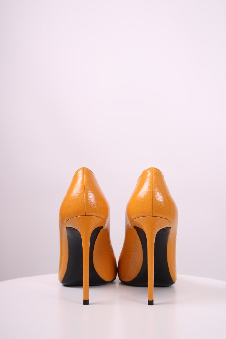 Saint Laurent Snake Embossed Heels Mustard 38