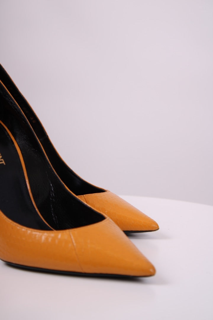 Saint Laurent Snake Embossed Heels Mustard 38