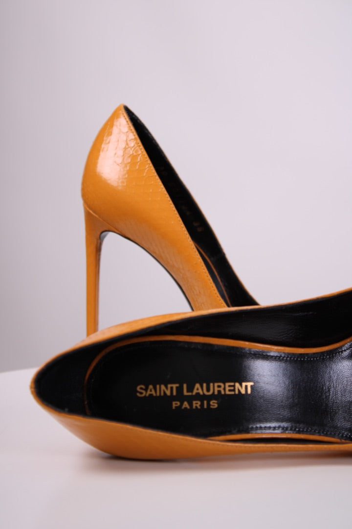 Saint Laurent Snake Embossed Heels Mustard 38