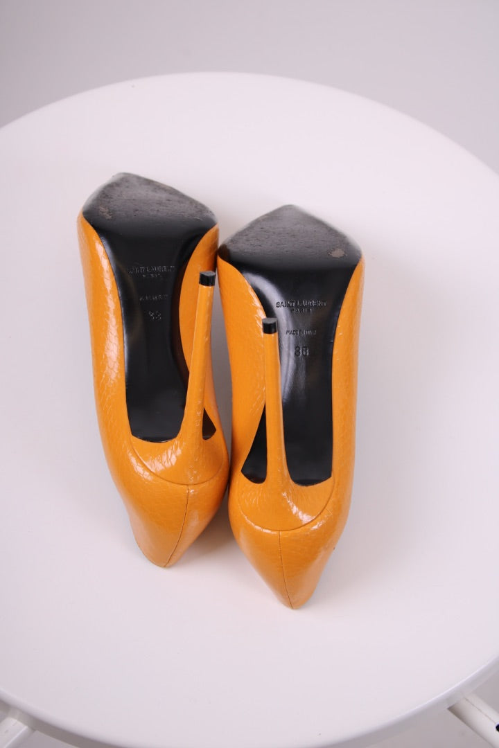Saint Laurent Snake Embossed Heels Mustard 38