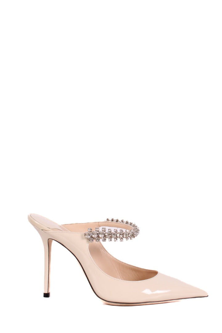 Jimmy Choo Bing 100 Patent Crystal Strap Heels White 37.5