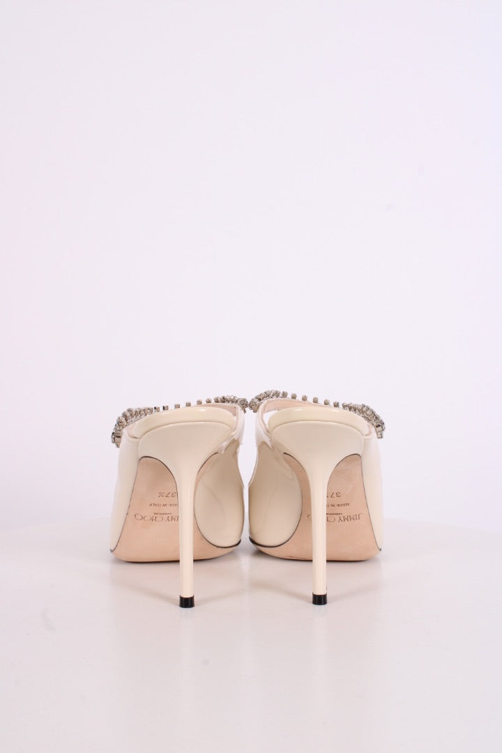 Jimmy Choo Bing 100 Patent Crystal Strap Heels White 37.5
