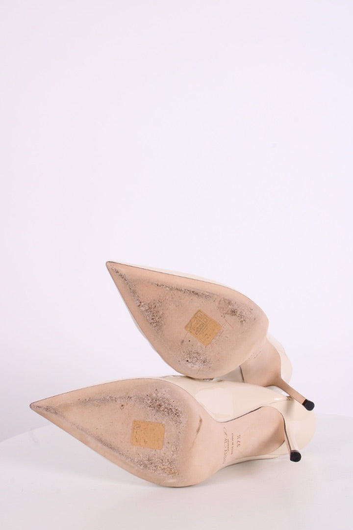 Jimmy Choo Bing 100 Patent Crystal Strap Heels White 37.5