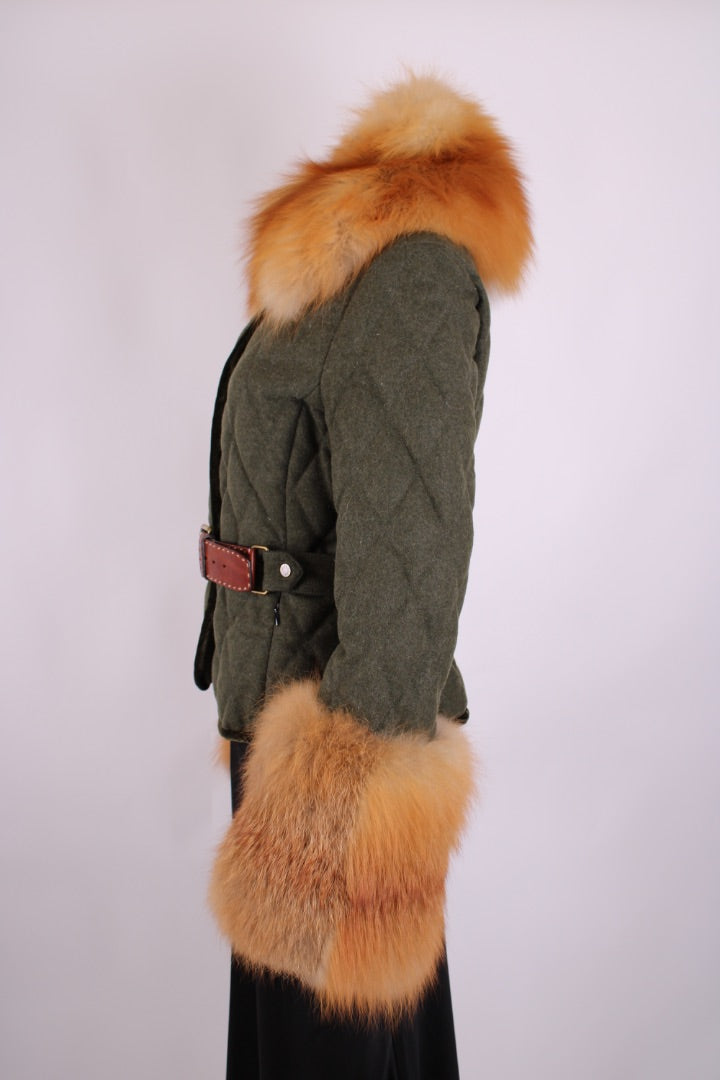 Moncler Fox Fur & Wool Jacket Khaki S