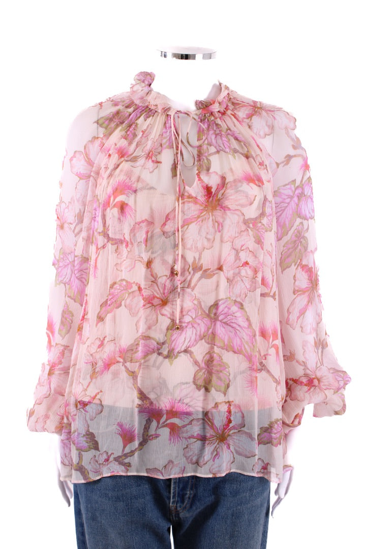 Zimmermann L/S Floral Blouse Cream/ Pink 10