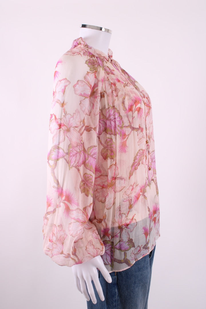 Zimmermann L/S Floral Blouse Cream/ Pink 10