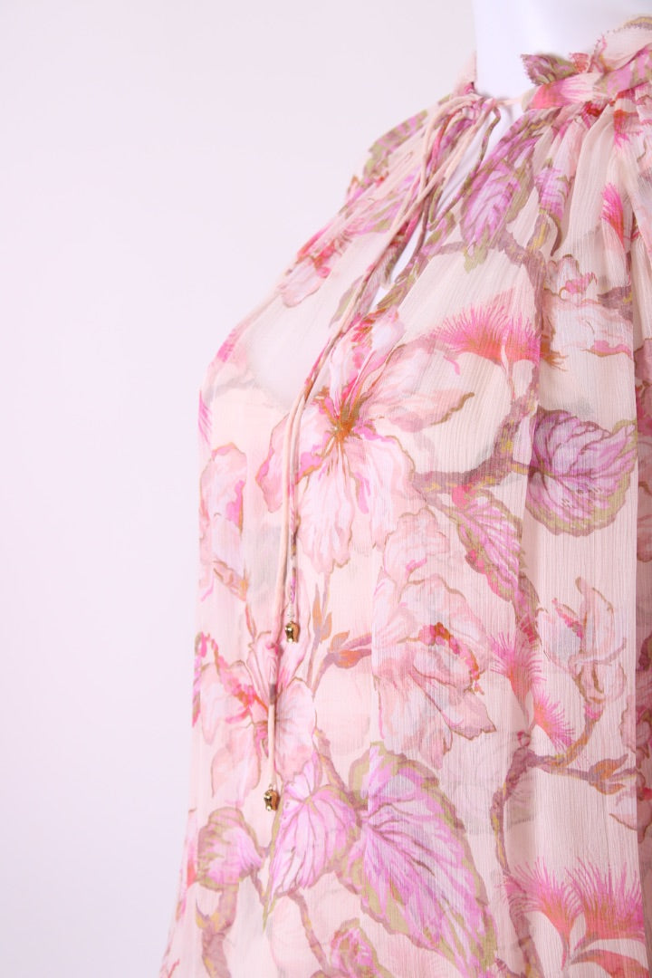 Zimmermann L/S Floral Blouse Cream/ Pink 10