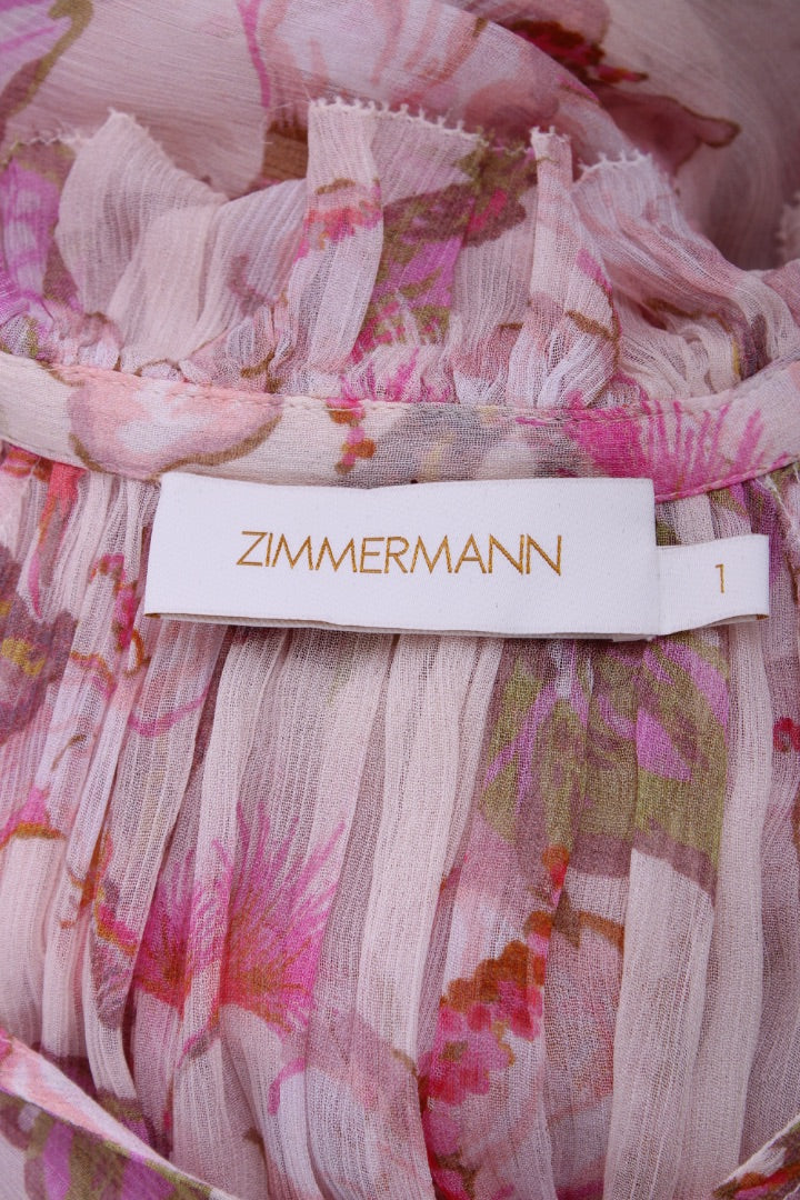 Zimmermann L/S Floral Blouse Cream/ Pink 10