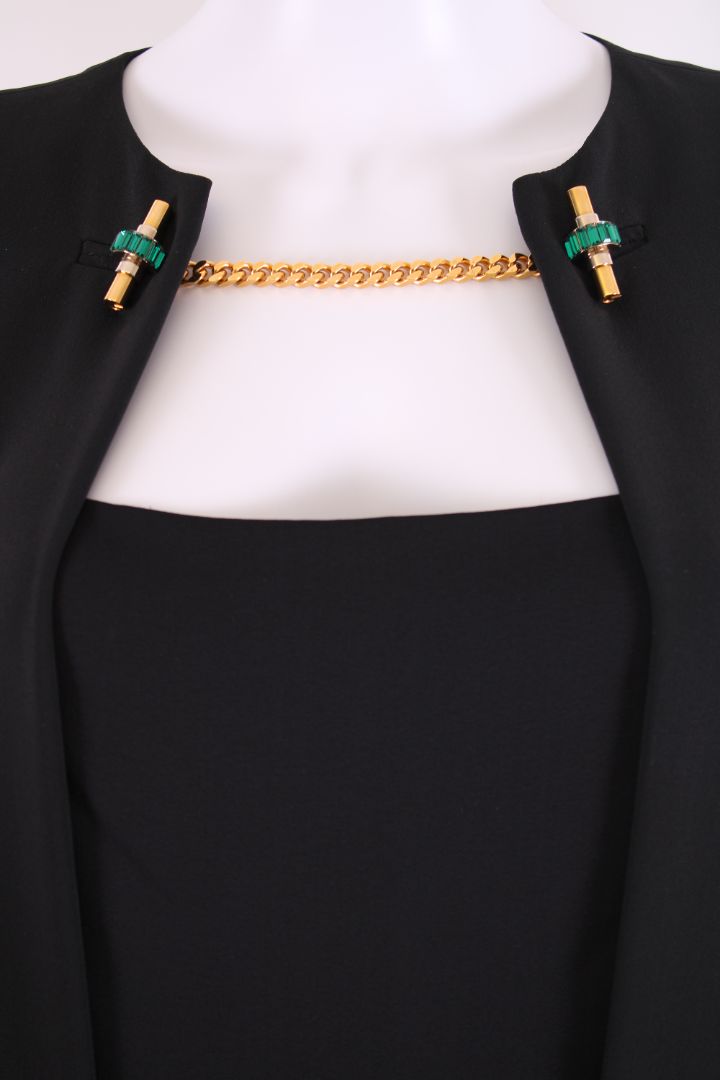 Gucci Silk Gold/Gem Chain Detailed Dress Black 42