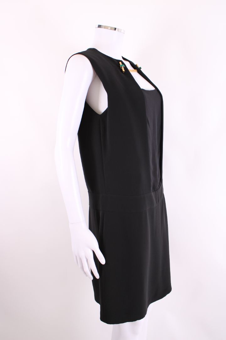 Gucci Silk Gold/Gem Chain Detailed Dress Black 42