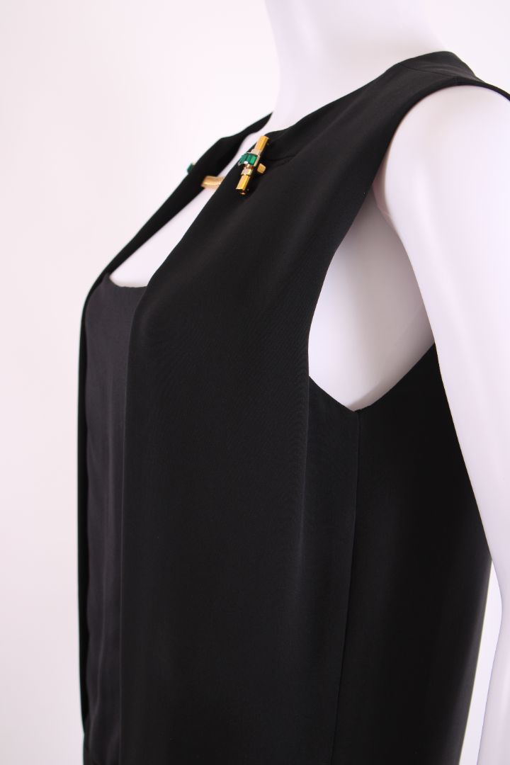 Gucci Silk Gold/Gem Chain Detailed Dress Black 42
