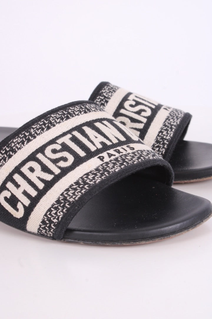 Dior Dway Embroidered Slide Black/ Cream 38