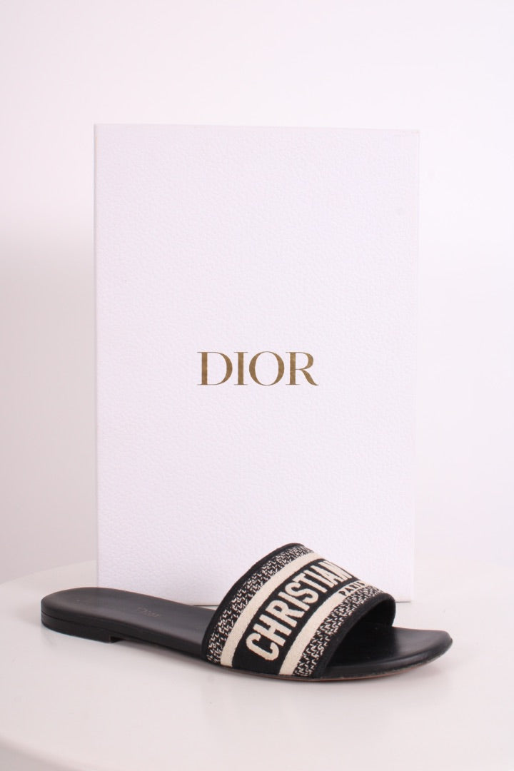 Dior Dway Embroidered Slide Black/ Cream 38