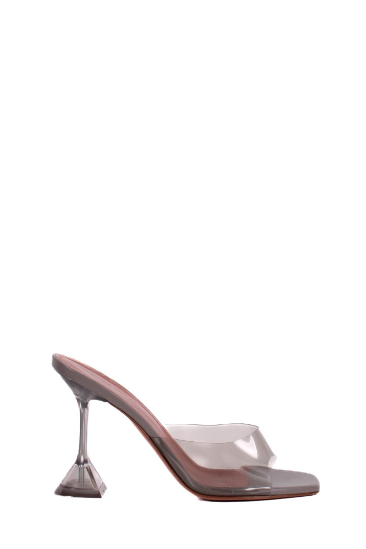 Amina Muaddi Lupita Glass PVC Heels Light Grey 38