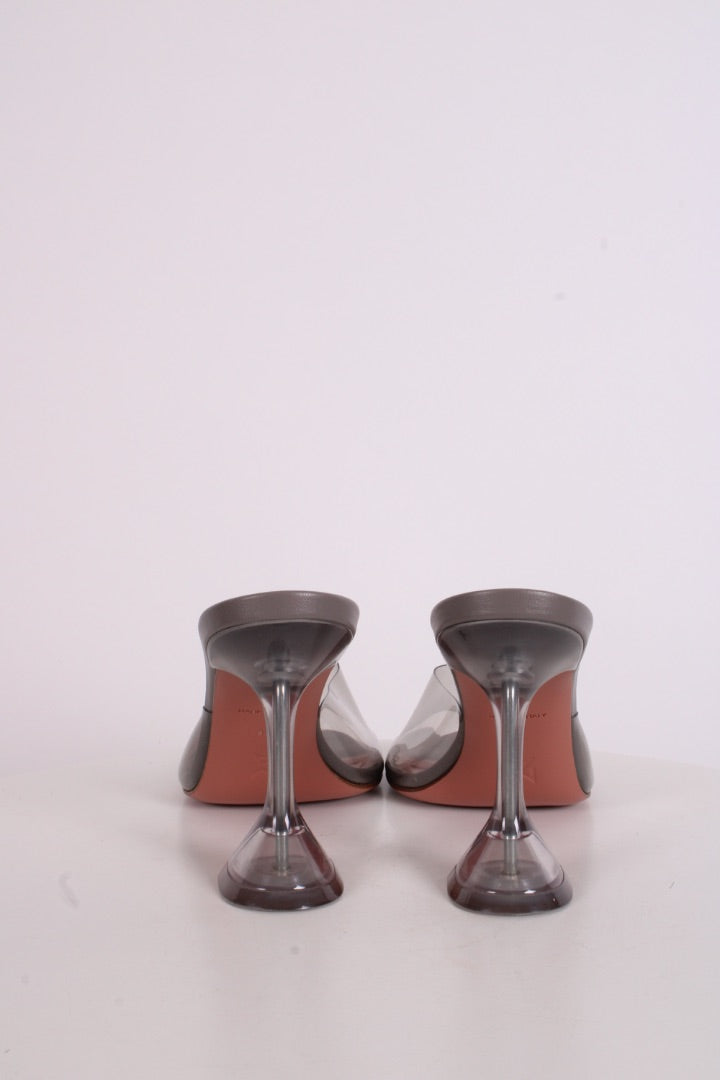 Amina Muaddi Lupita Glass PVC Heels Light Grey 38