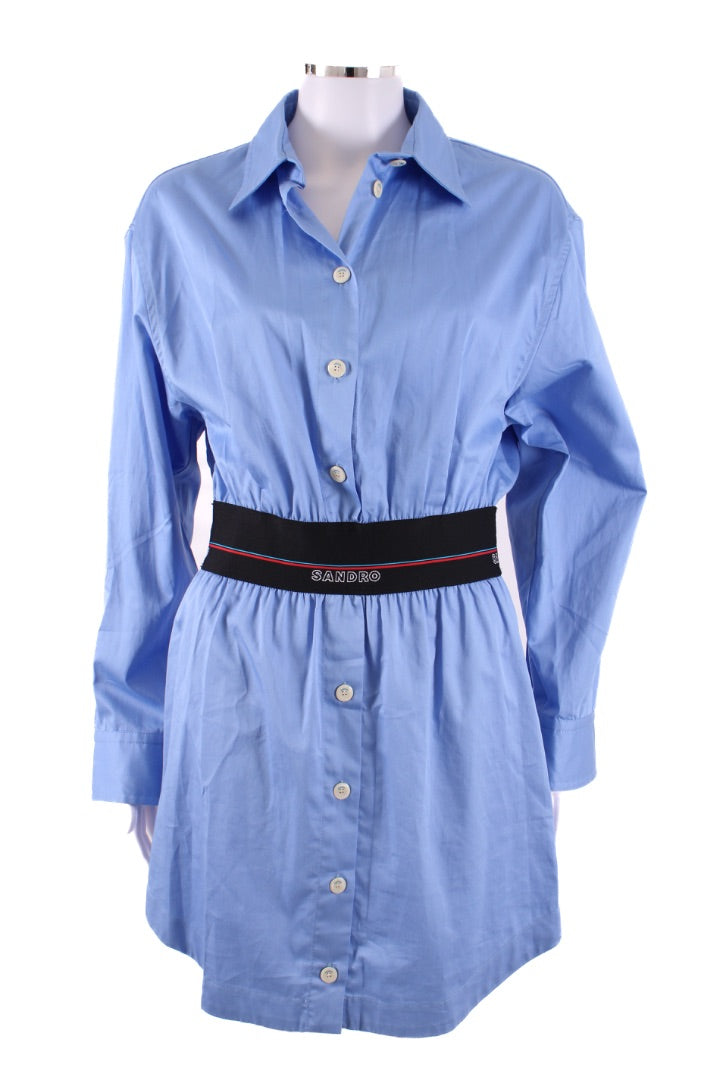Sandro L/S Elasticated Waist Shirt Dress Blue 8