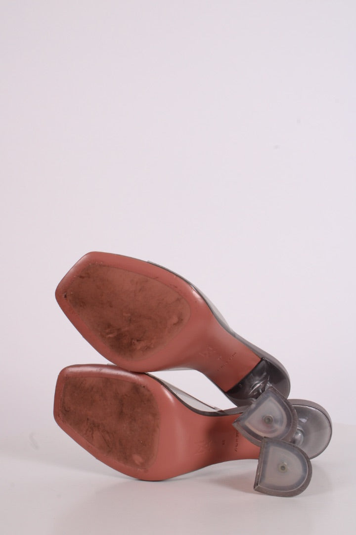 Amina Muaddi Lupita Glass PVC Heels Light Grey 38