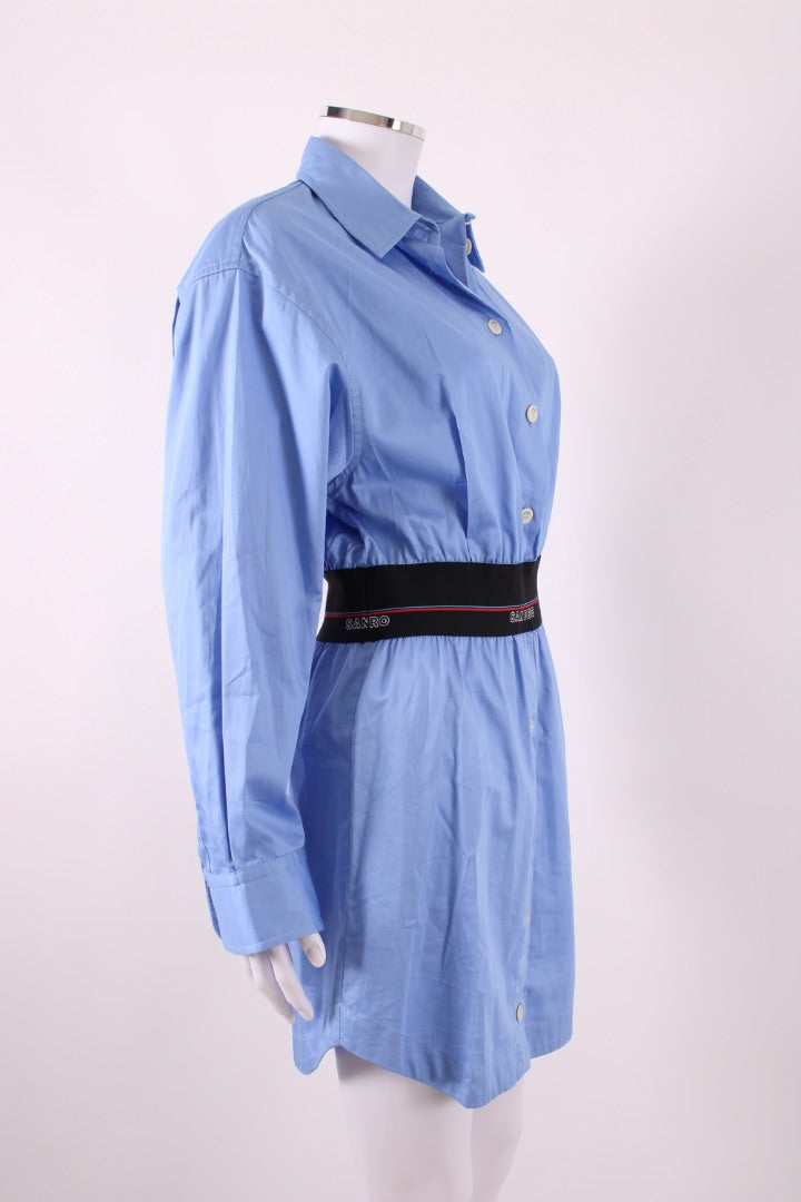 Sandro L/S Elasticated Waist Shirt Dress Blue 8