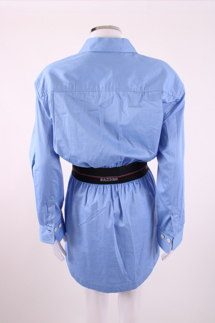 Sandro L/S Elasticated Waist Shirt Dress Blue 8