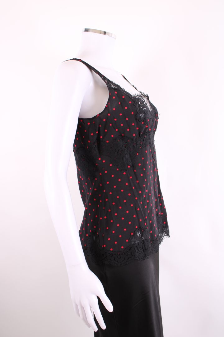 Dolce & Gabbana Lace Trim Polka Dot Camisole Black/ Red S