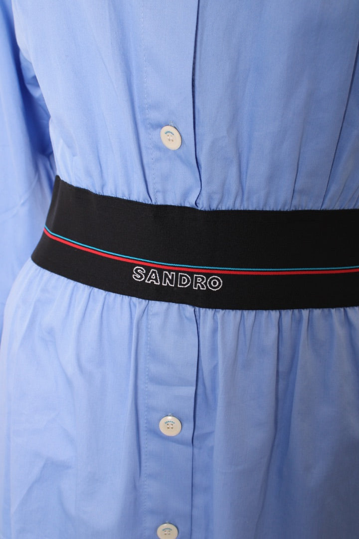 Sandro L/S Elasticated Waist Shirt Dress Blue 8