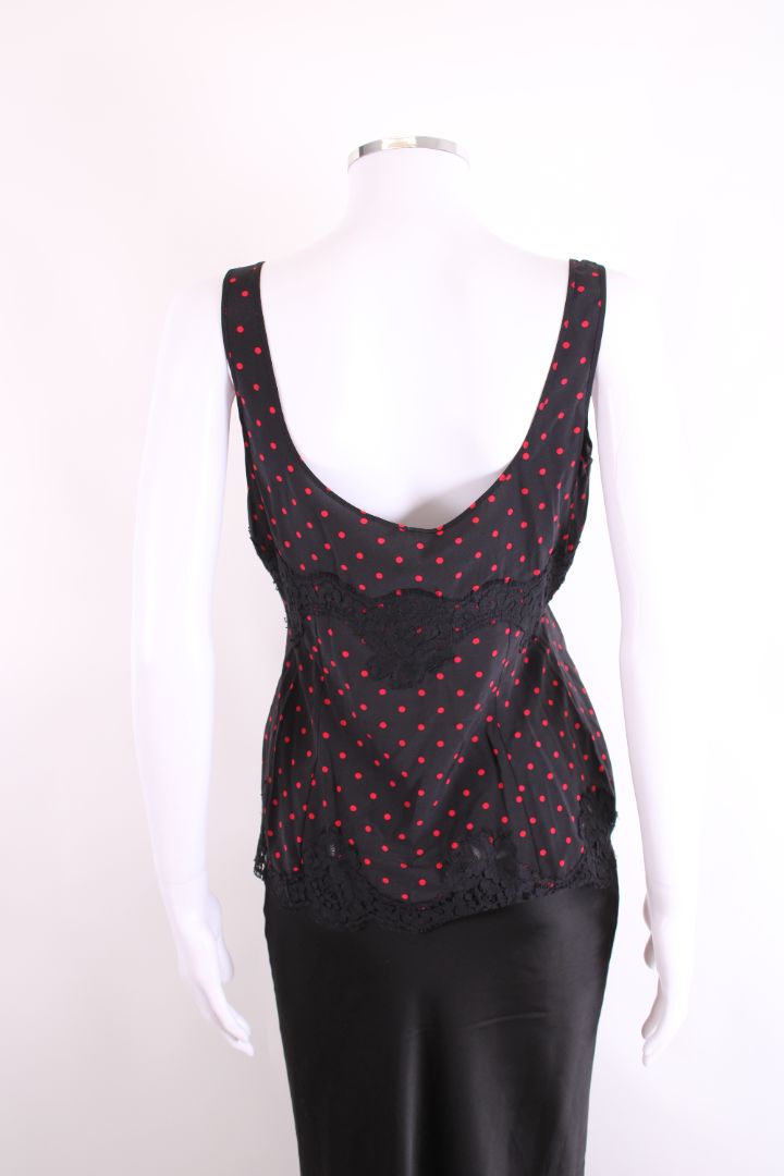 Dolce & Gabbana Lace Trim Polka Dot Camisole Black/ Red S