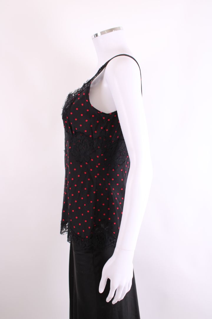 Dolce & Gabbana Lace Trim Polka Dot Camisole Black/ Red S
