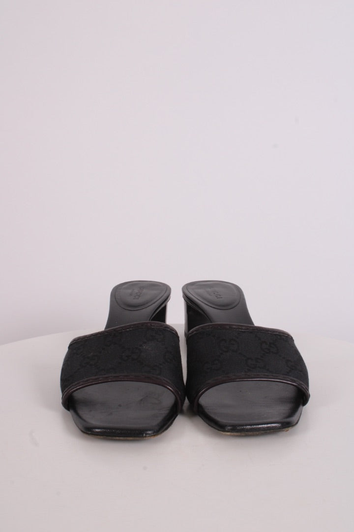 Gucci Monogram Heeled Mule Shoes Black 38