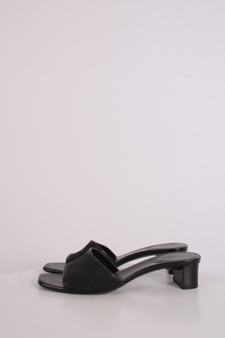 Gucci Monogram Heeled Mule Shoes Black 38