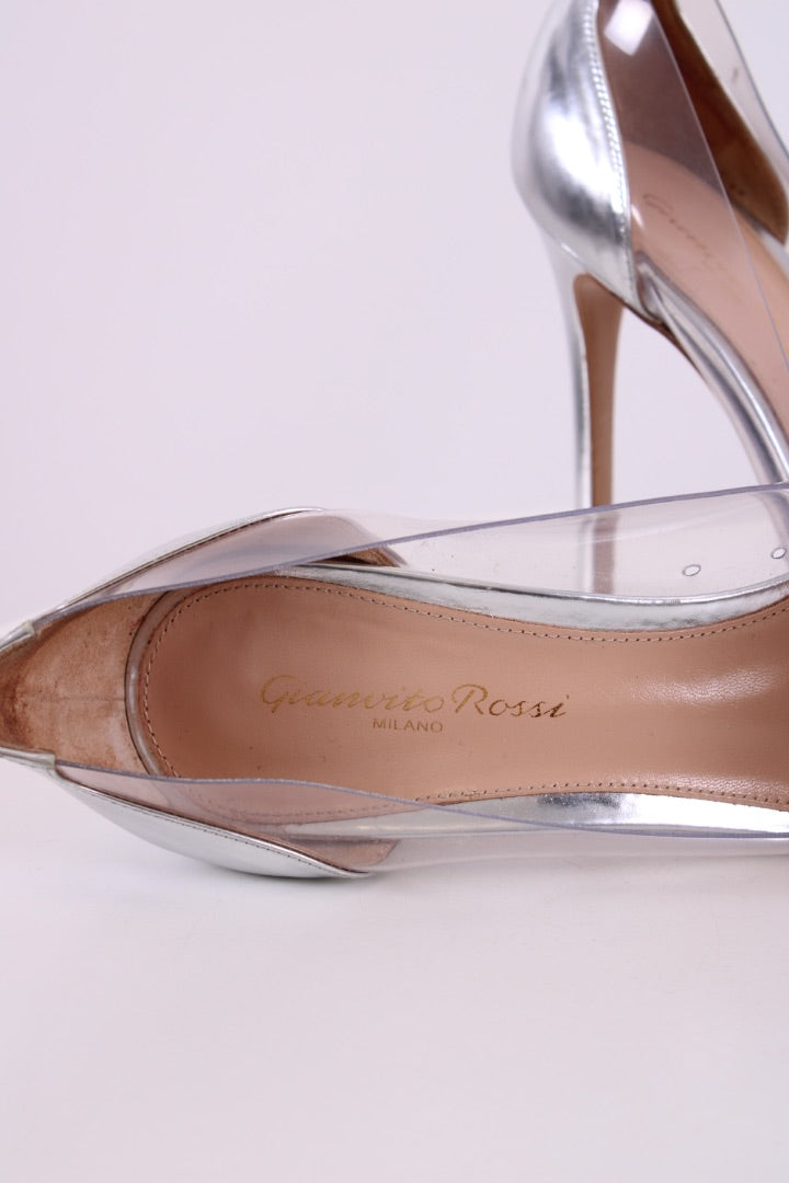 Gianvito Rossi PVC Side Heels Silver 38