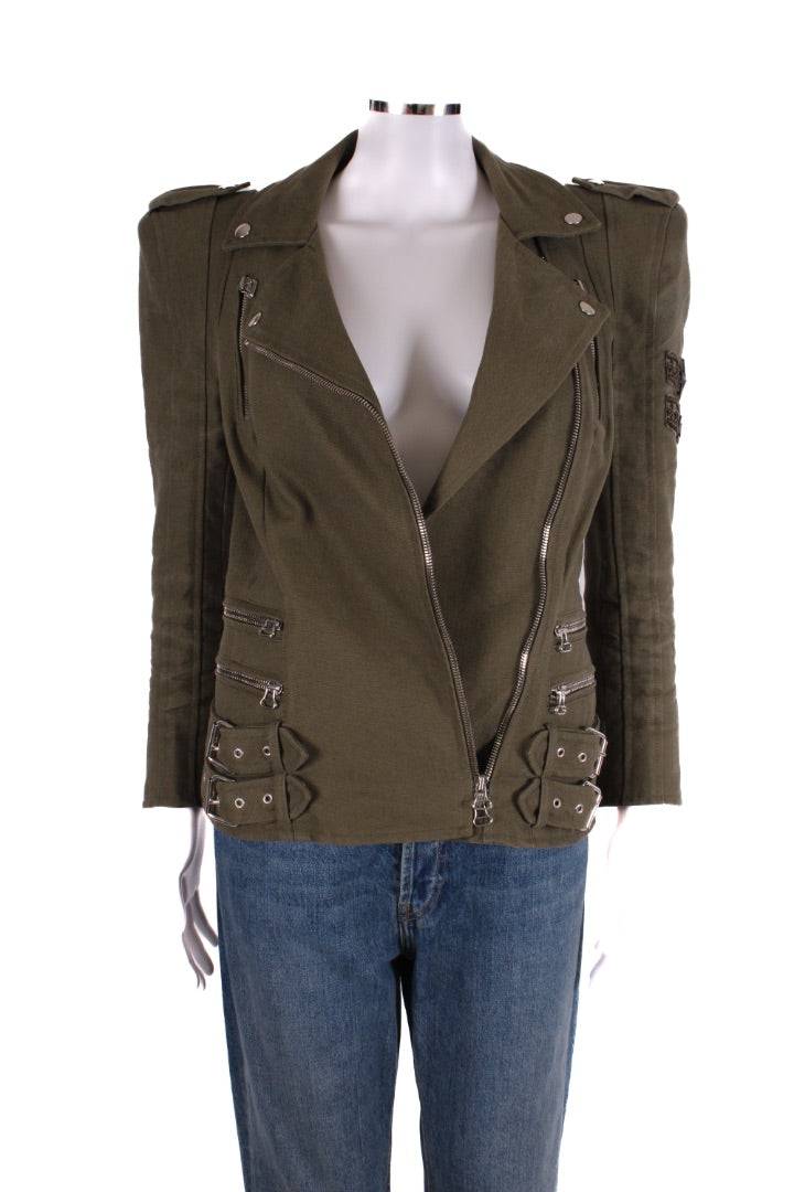 Balmain Padded Shoulder Military Jacket Khaki 10
