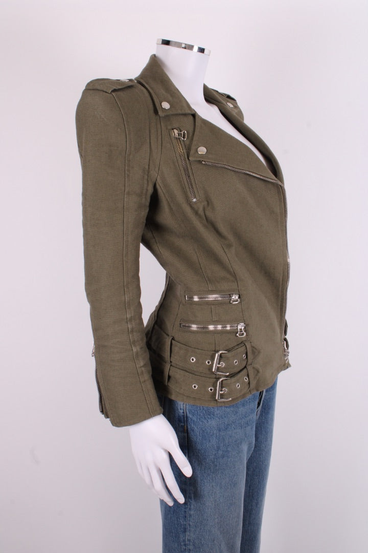 Balmain Padded Shoulder Military Jacket Khaki 10