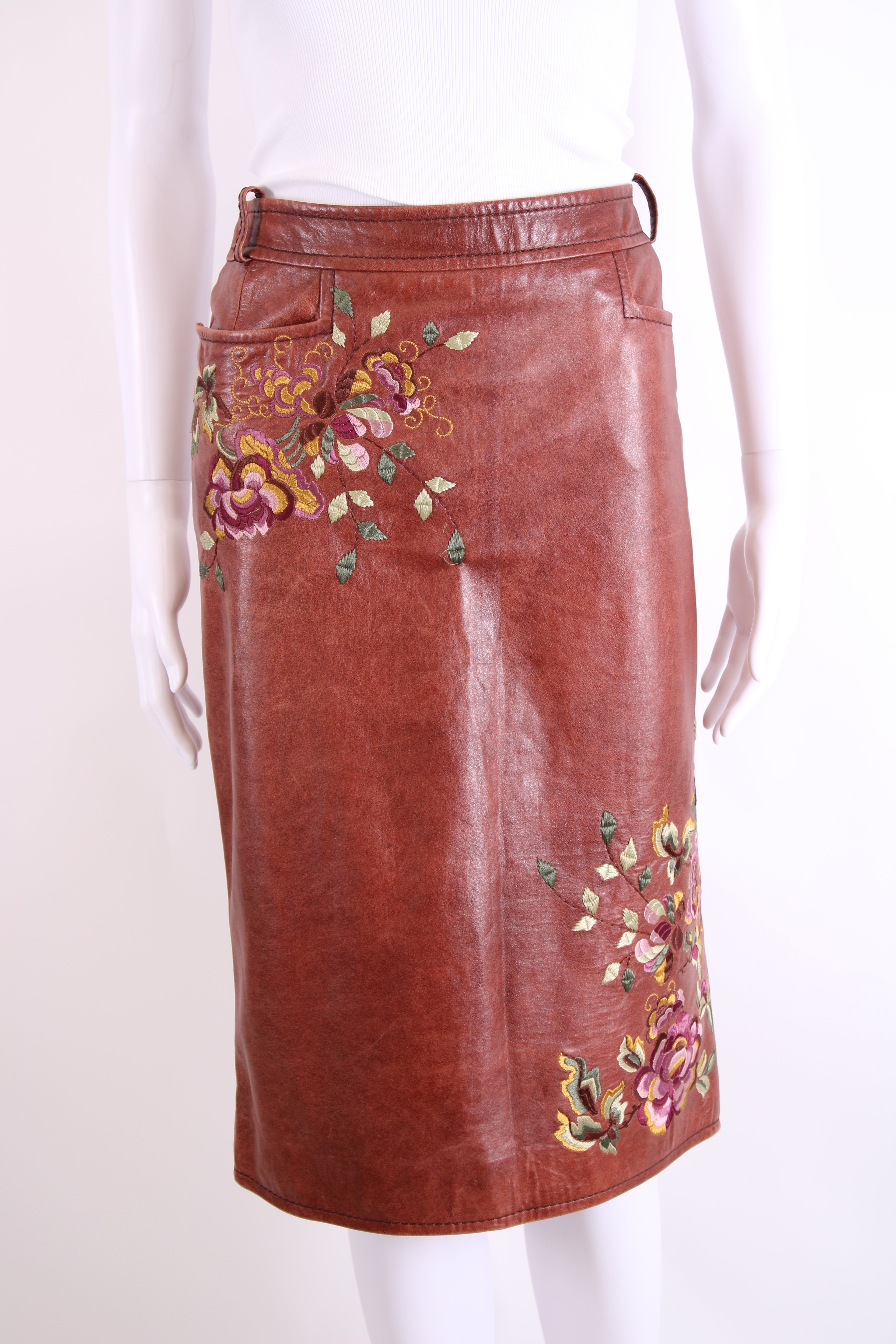 Christian Dior 2005 Collection Embroidered Skirt Brown Floral 14