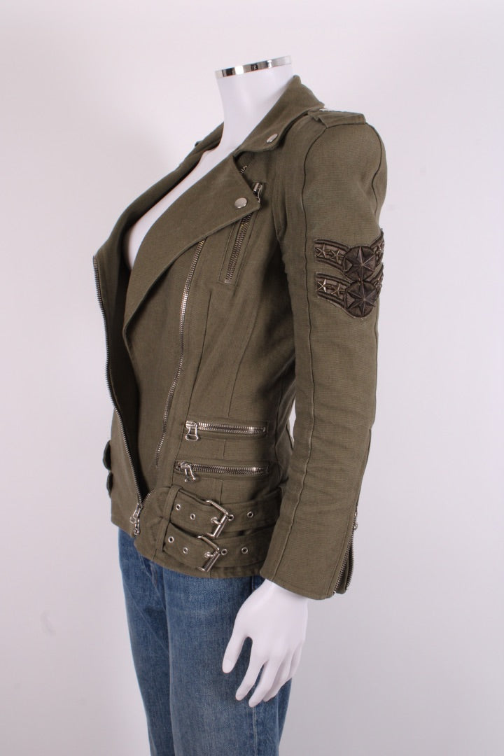 Balmain Padded Shoulder Military Jacket Khaki 10