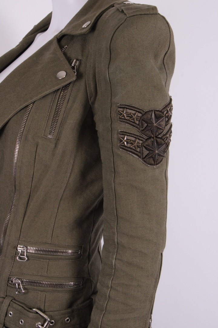 Balmain Padded Shoulder Military Jacket Khaki 10