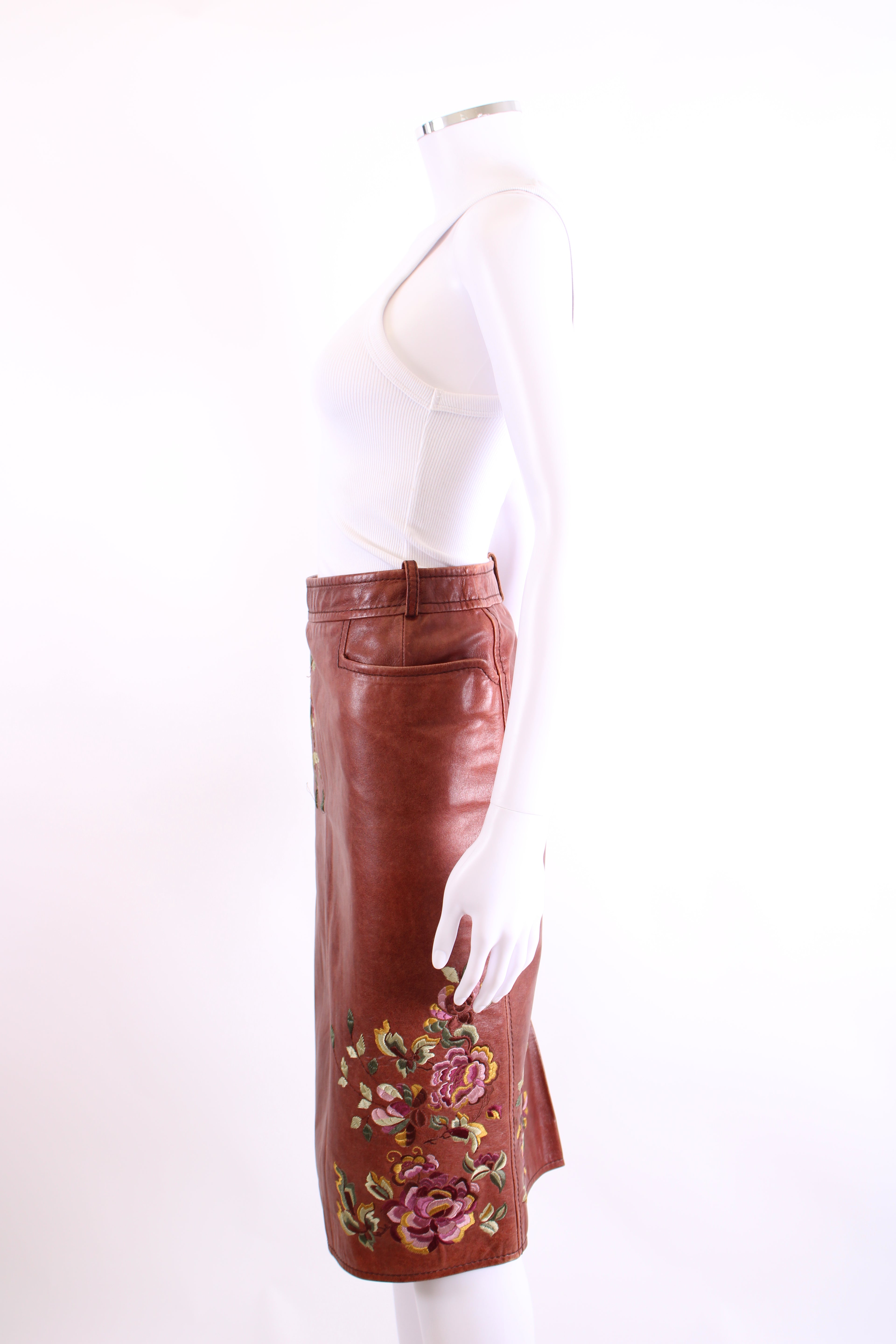 Christian Dior 2005 Collection Embroidered Skirt Brown Floral 14