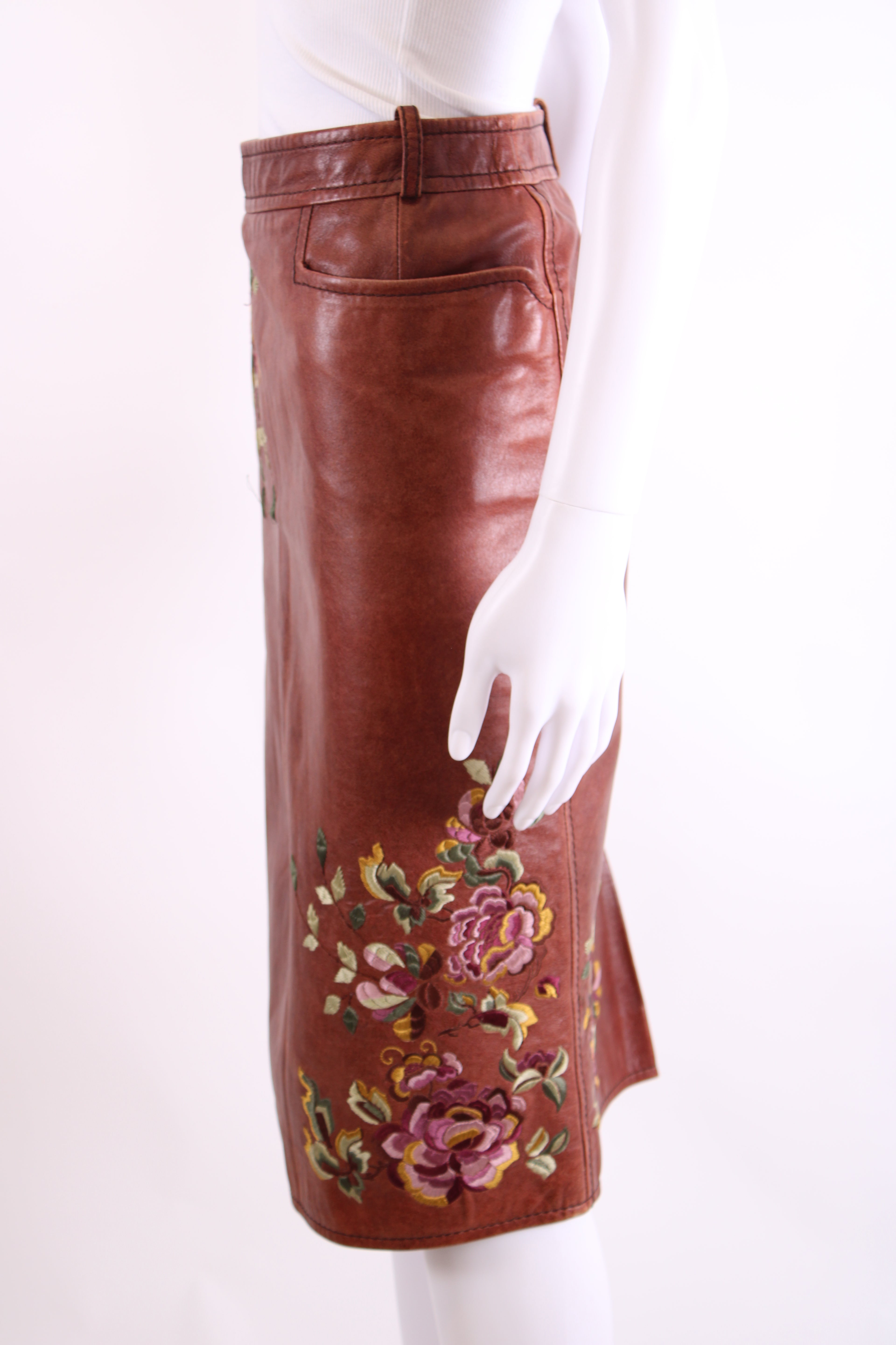 Christian Dior 2005 Collection Embroidered Skirt Brown Floral 14