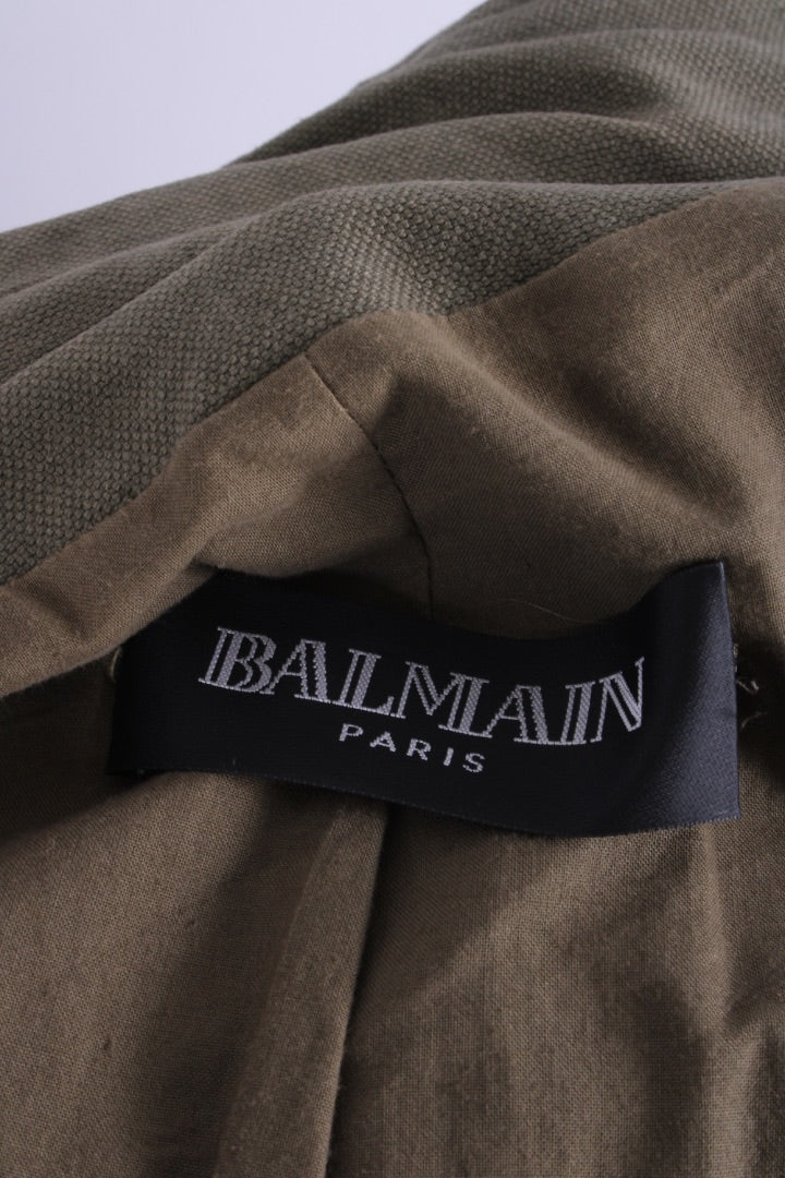 Balmain Padded Shoulder Military Jacket Khaki 10