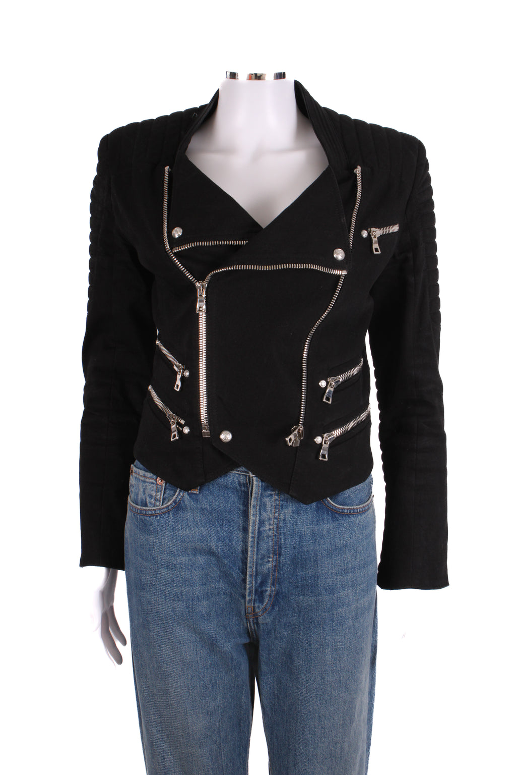 Balmain Canvas Biker Jacket Black 10