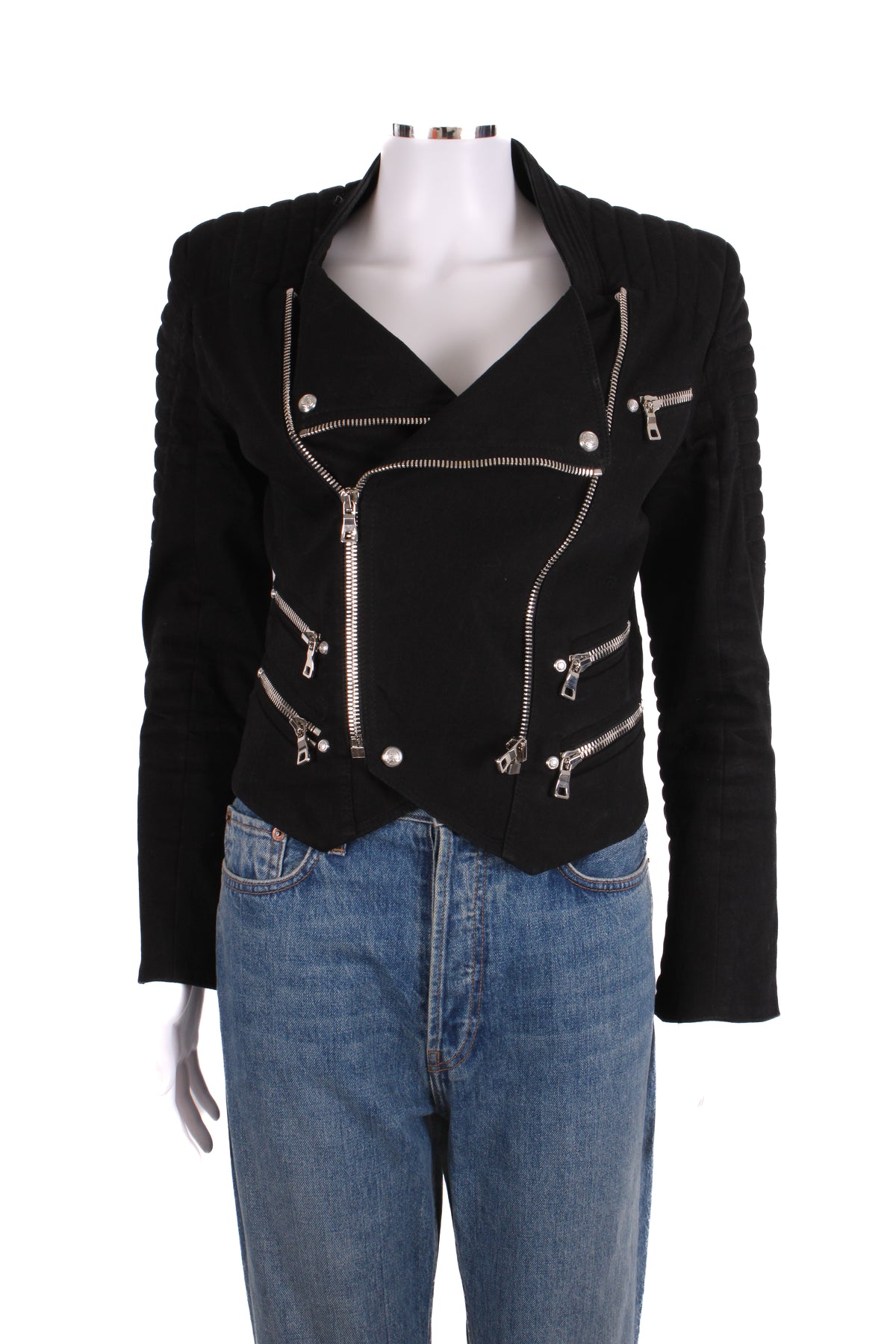 Balmain Canvas Biker Jacket Black 10