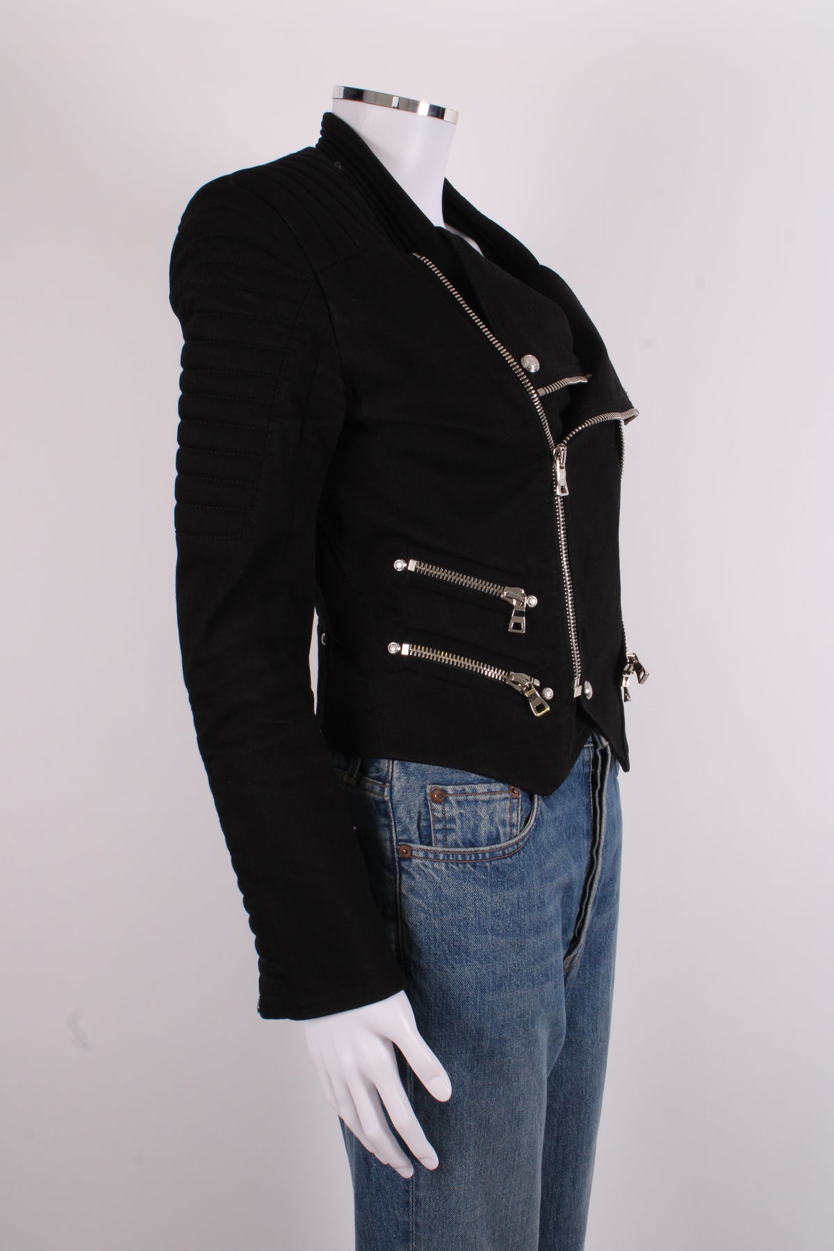 Balmain Canvas Biker Jacket Black 10