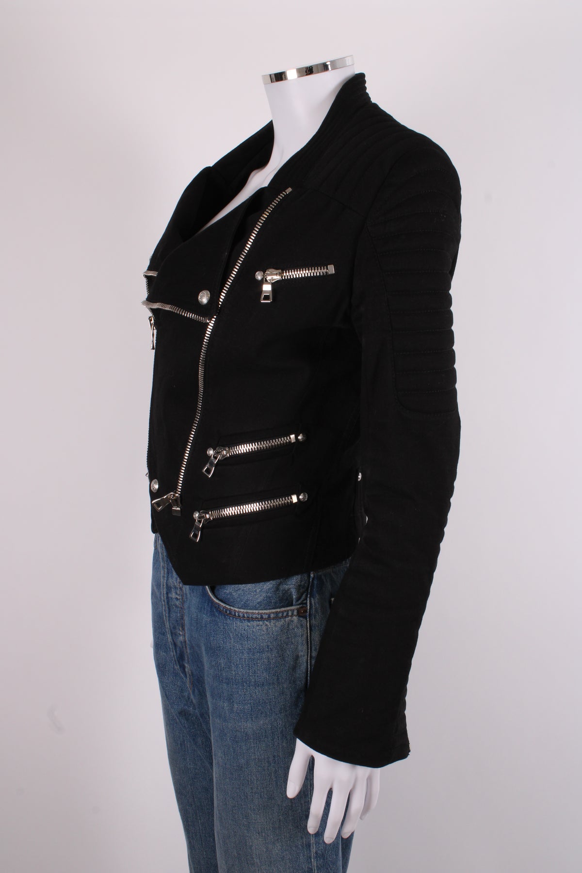 Balmain Canvas Biker Jacket Black 10