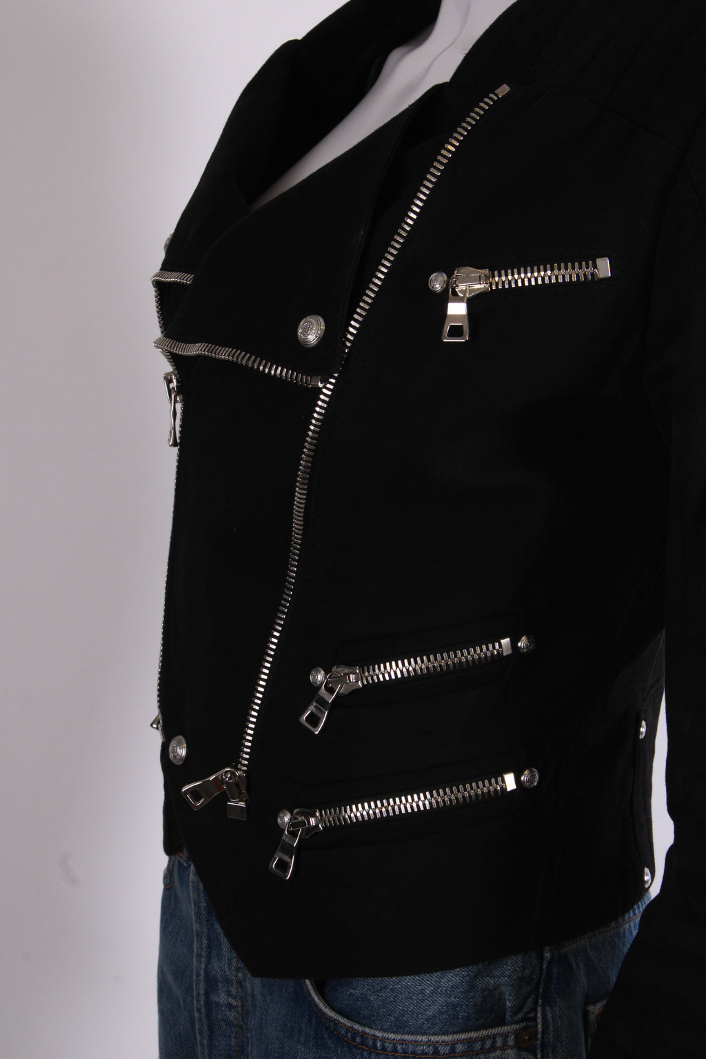Balmain Canvas Biker Jacket Black 10