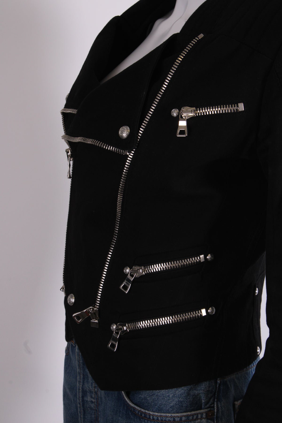 Balmain Canvas Biker Jacket Black 10
