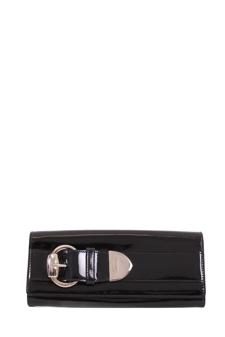 Gucci Patent Romy Buckle Clutch Black