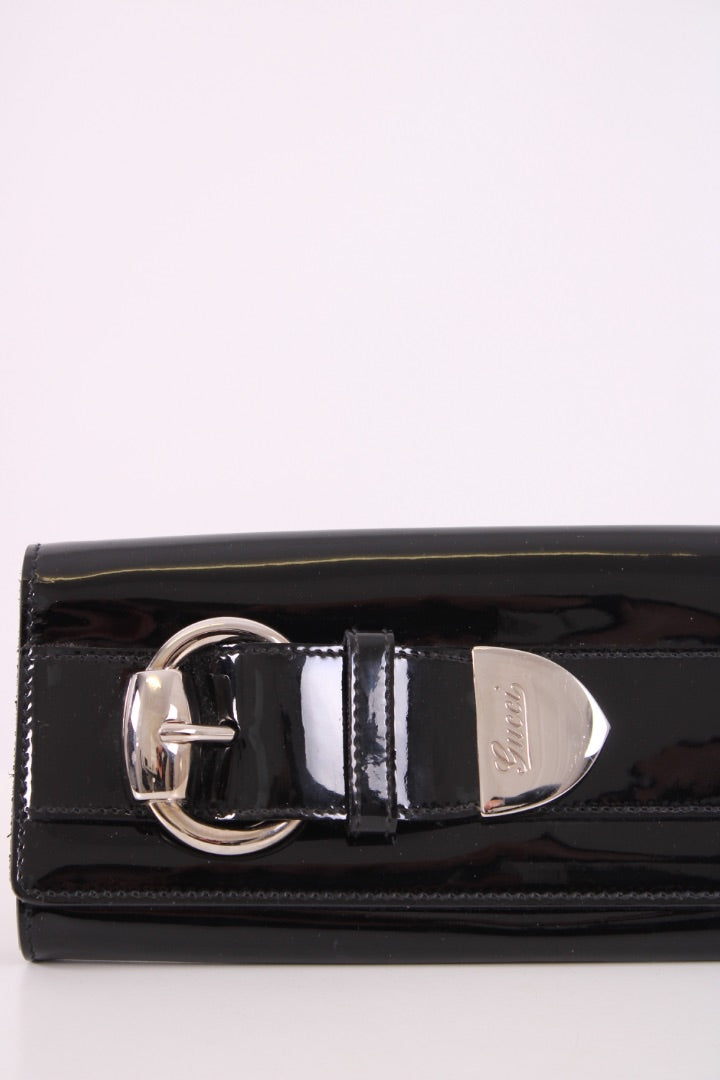 Gucci Patent Romy Buckle Clutch Black